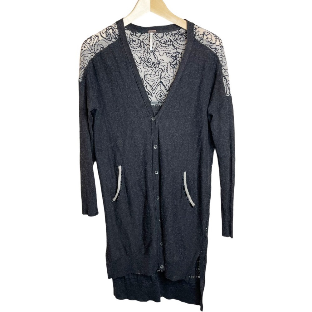 Free People Embroidered Brown Duster Cardigan Size Medium
